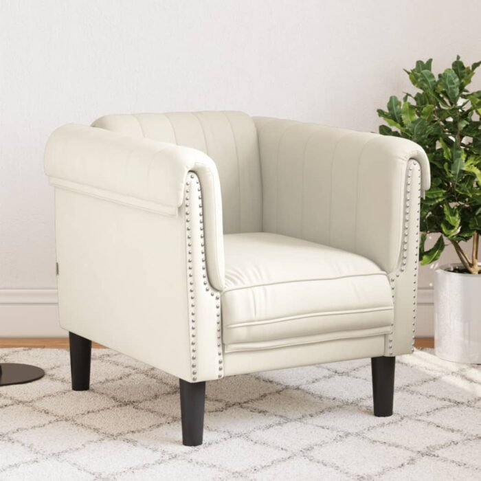 Fauteuil crème velours – Image 1
