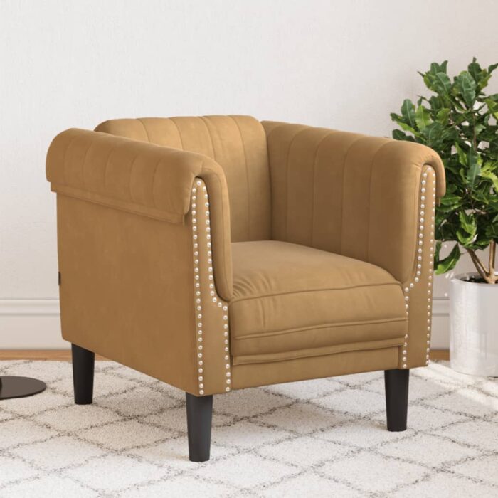 Fauteuil marron similicuir daim – Image 1
