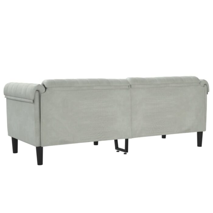 Canapé à 3 places gris clair velours – Image 4