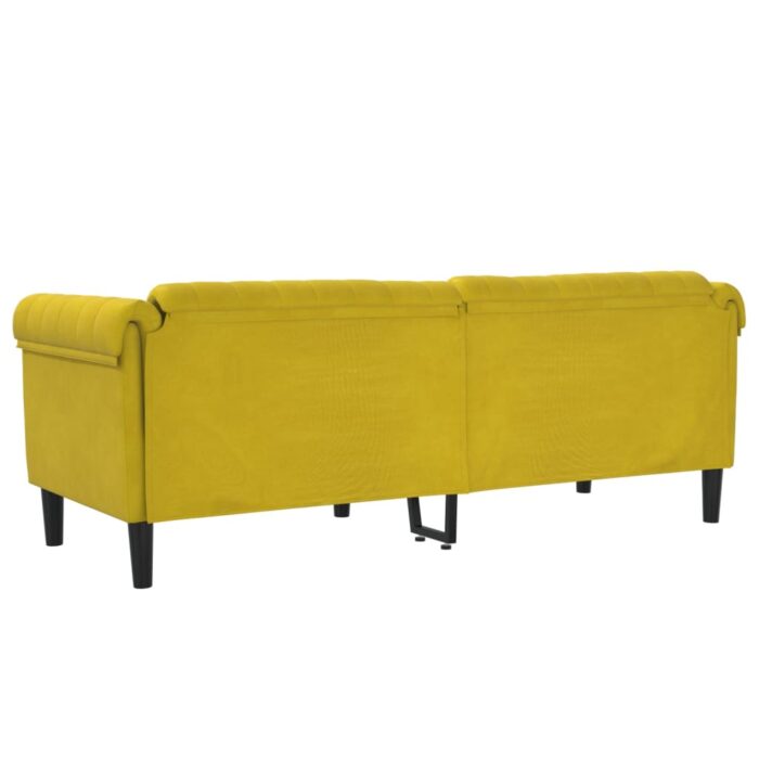 Canapé à 3 places jaune velours – Image 4