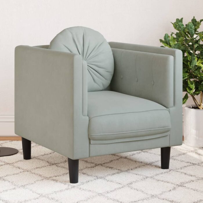 Fauteuil avec coussin gris clair Velours – Image 1