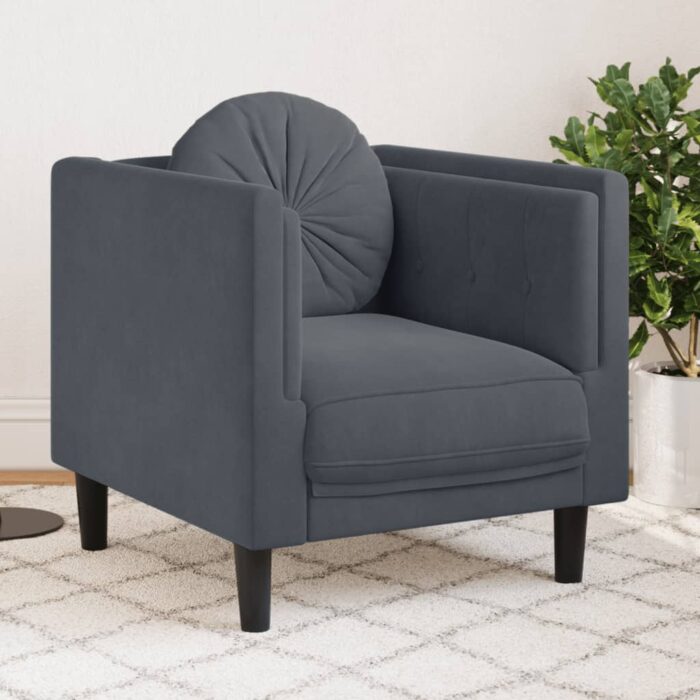 Fauteuil avec coussin gris foncé velours – Image 1