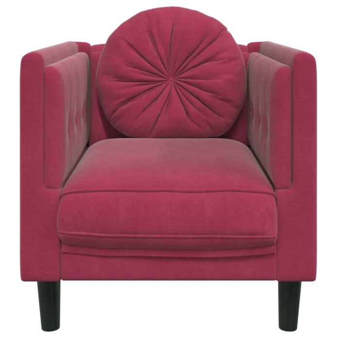 Fauteuil avec coussin rouge bordeaux velours – Image 2