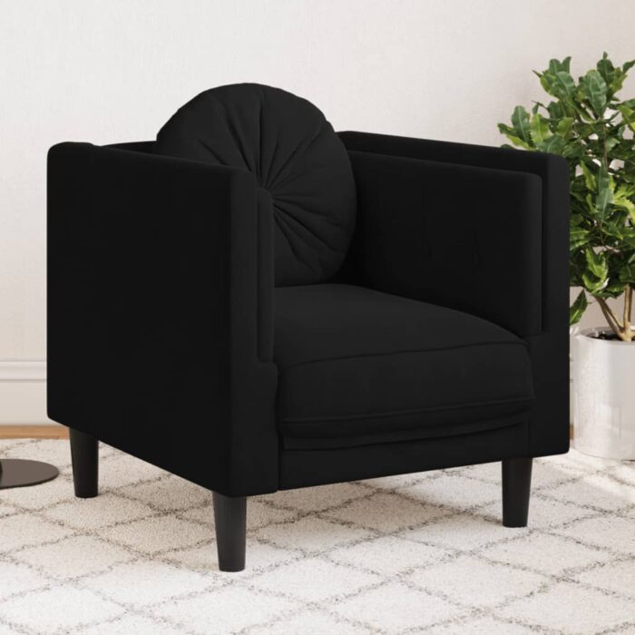 Fauteuil avec coussin noir velours – Image 1