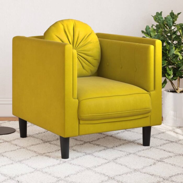 Fauteuil avec coussin jaune velours – Image 1