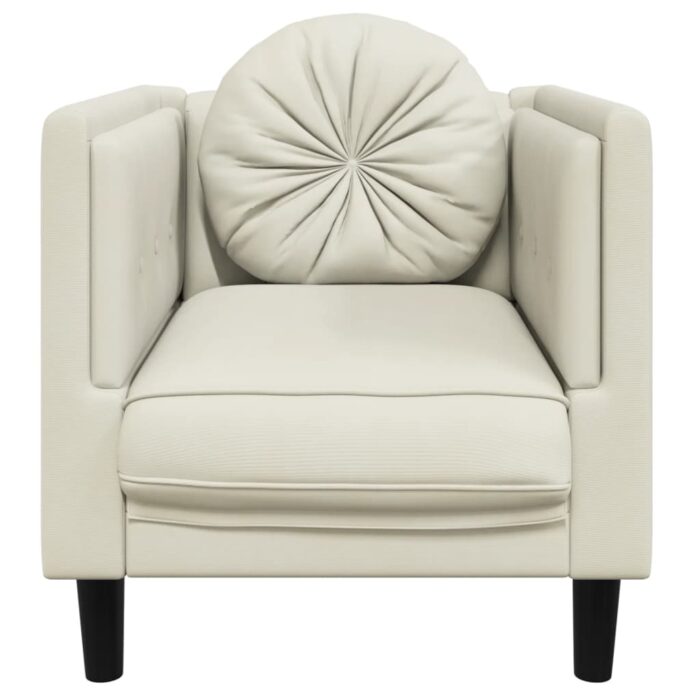 Fauteuil avec coussin crème velours – Image 2