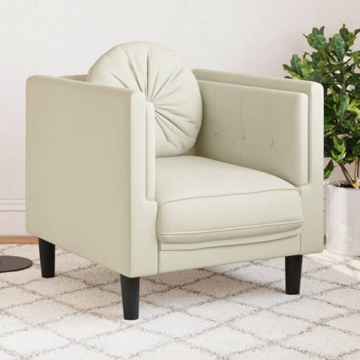 Fauteuil avec coussin crème velours – Image 1
