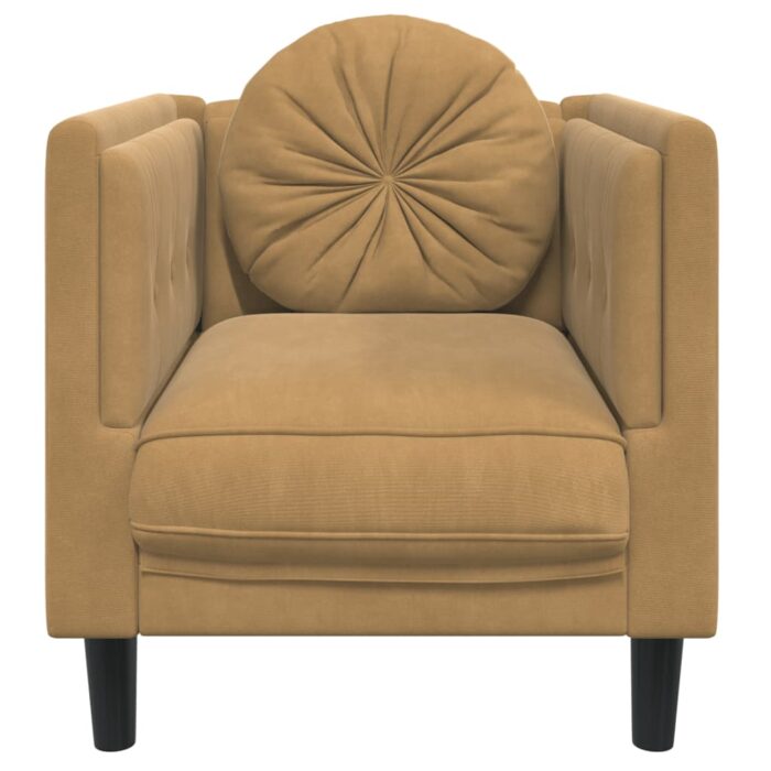 Fauteuil avec coussin marron similicuir daim – Image 2