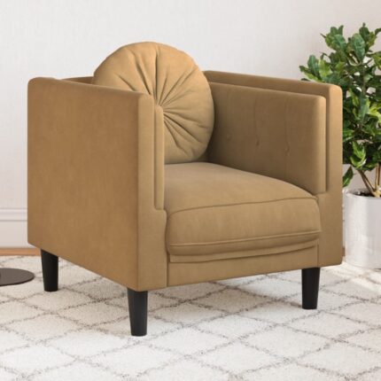 Fauteuil avec coussin marron similicuir daim
