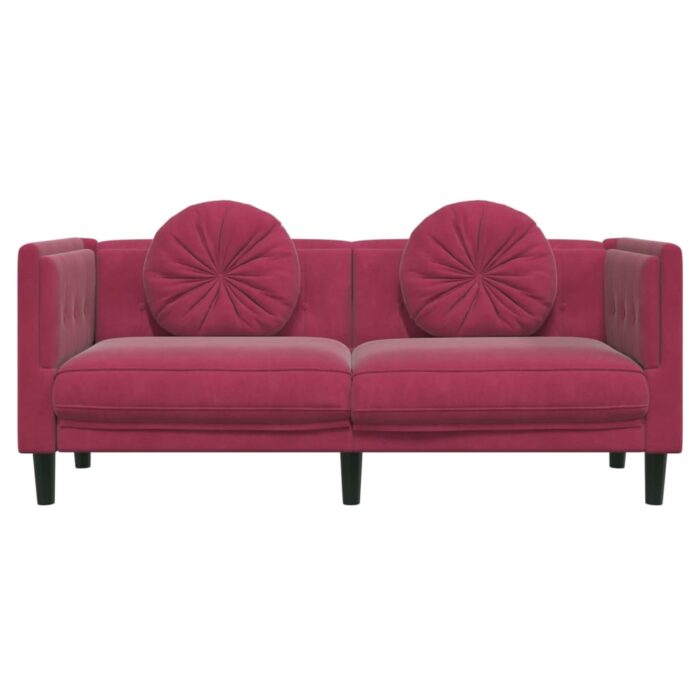 Canapé avec coussins 2 places rouge bordeaux velours – Image 2