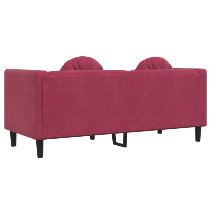 Canapé avec coussins 2 places rouge bordeaux velours – Image 4
