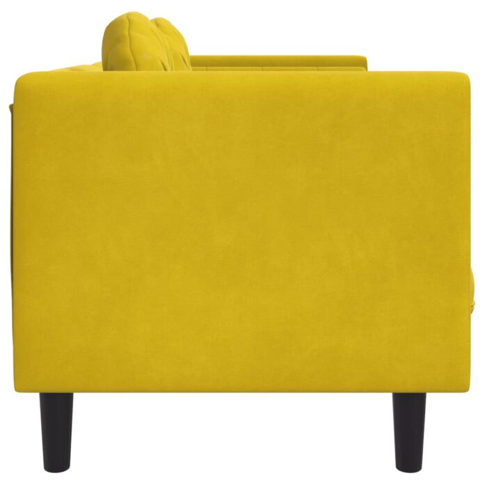 Canapé avec coussins 3 places jaune velours – Image 3