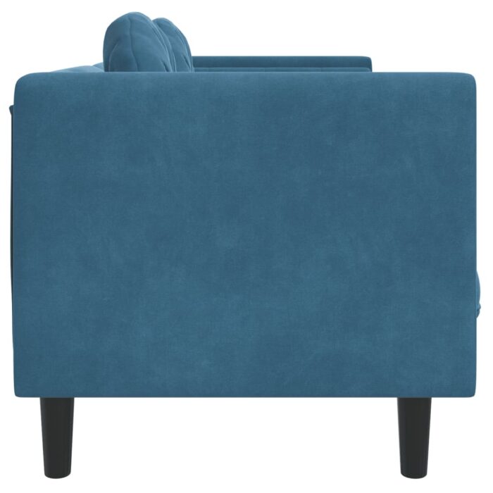Canapé avec coussins 3 places bleu velours – Image 3