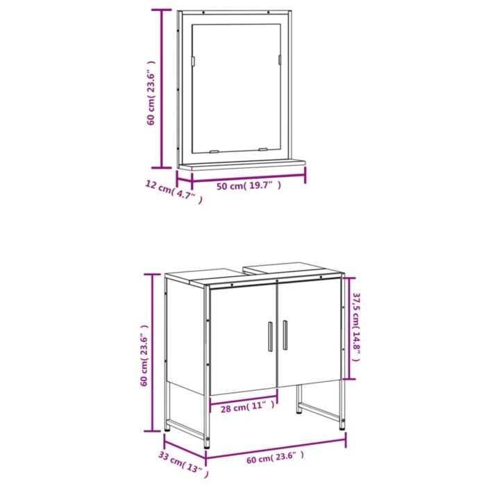 Ensemble d'armoires de salle de bain 2 pcs chêne marron – Image 9