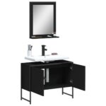 Ensemble d'armoires de salle de bain 2 pcs noir bois ingénierie – Image 2