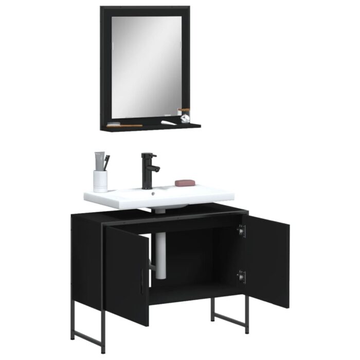 Ensemble d'armoires de salle de bain 2 pcs noir bois ingénierie – Image 2