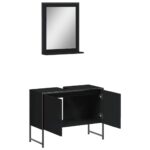 Ensemble d'armoires de salle de bain 2 pcs noir bois ingénierie – Image 3