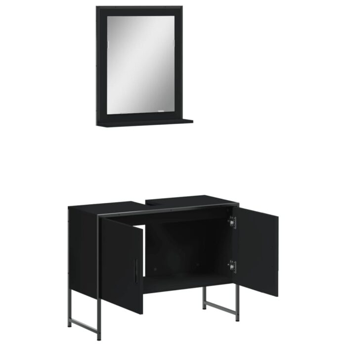 Ensemble d'armoires de salle de bain 2 pcs noir bois ingénierie – Image 3