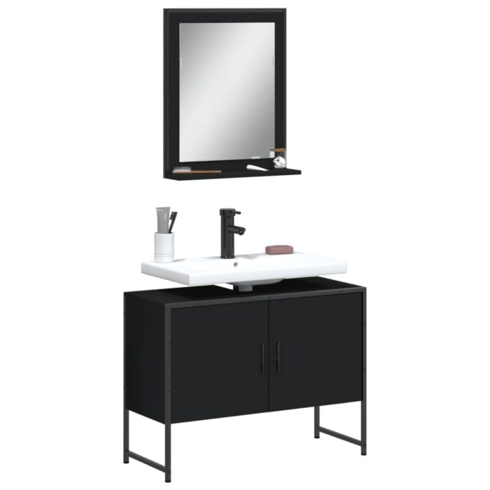 Ensemble d'armoires de salle de bain 2 pcs noir bois ingénierie – Image 1