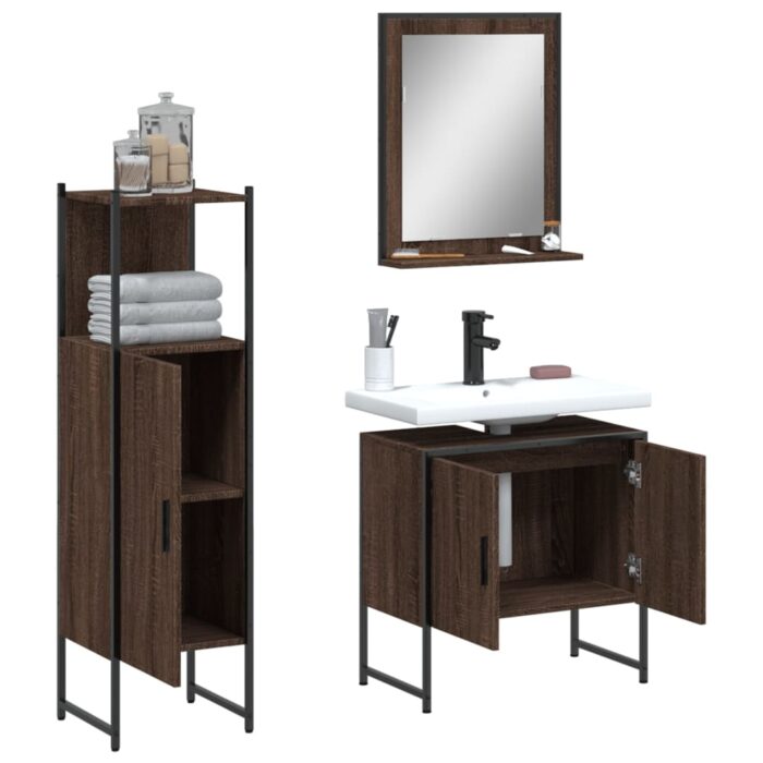 Ensemble d'armoires de salle de bain 3 pcs chêne marron – Image 2