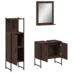 Ensemble d'armoires de salle de bain 3 pcs chêne marron – Image 3