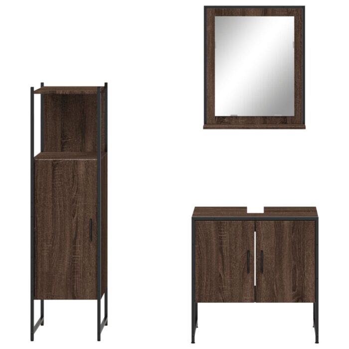Ensemble d'armoires de salle de bain 3 pcs chêne marron – Image 4