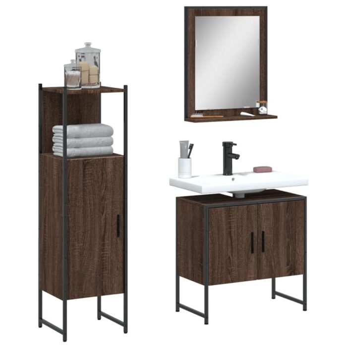 Ensemble d'armoires de salle de bain 3 pcs chêne marron – Image 1