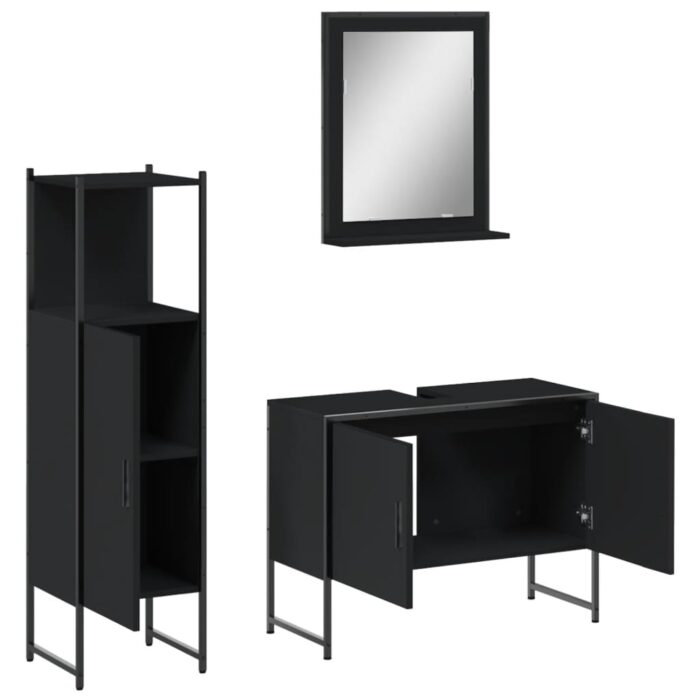 Ensemble d'armoires salle de bain 3 pcs noir bois d'ingénierie – Image 3