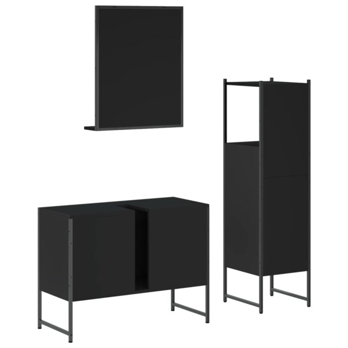 Ensemble d'armoires salle de bain 3 pcs noir bois d'ingénierie – Image 6