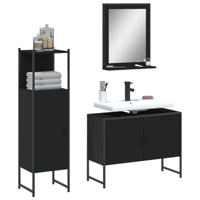 Ensemble d'armoires salle de bain 3 pcs noir bois d'ingénierie – Image 1