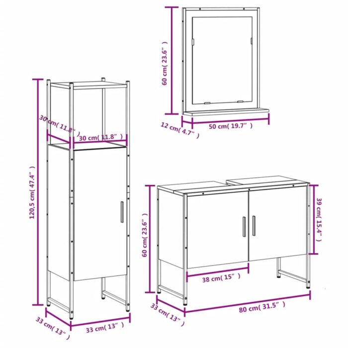 Ensemble d'armoires de salle de bain 3 pcs chêne fumé – Image 10