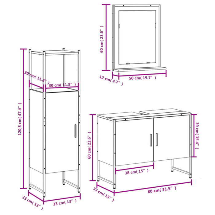 Ensemble d'armoires de salle de bain 3 pcs sonoma gris – Image 10