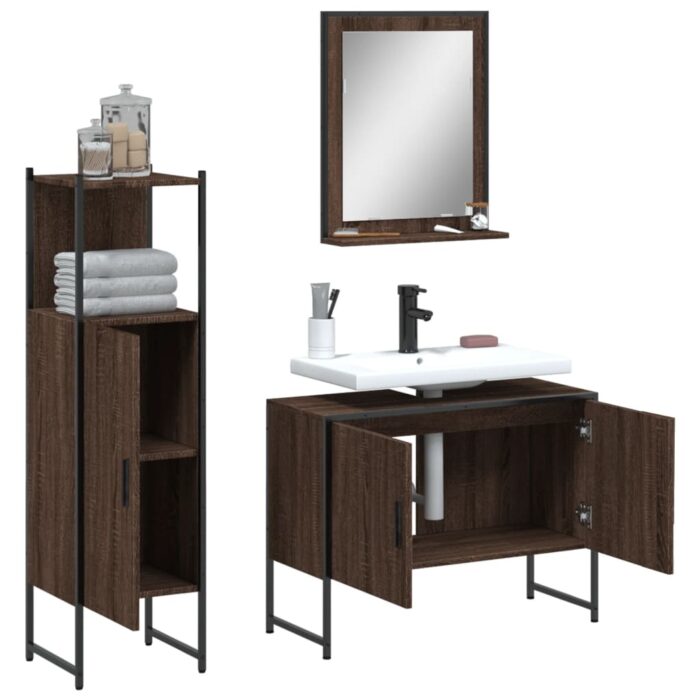 Ensemble d'armoires de salle de bain 3 pcs chêne marron – Image 2