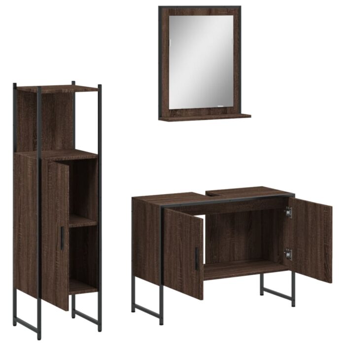 Ensemble d'armoires de salle de bain 3 pcs chêne marron – Image 3
