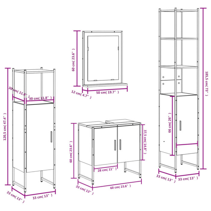 Ensemble d'armoires de salle de bain 4 pcs sonoma gris – Image 10