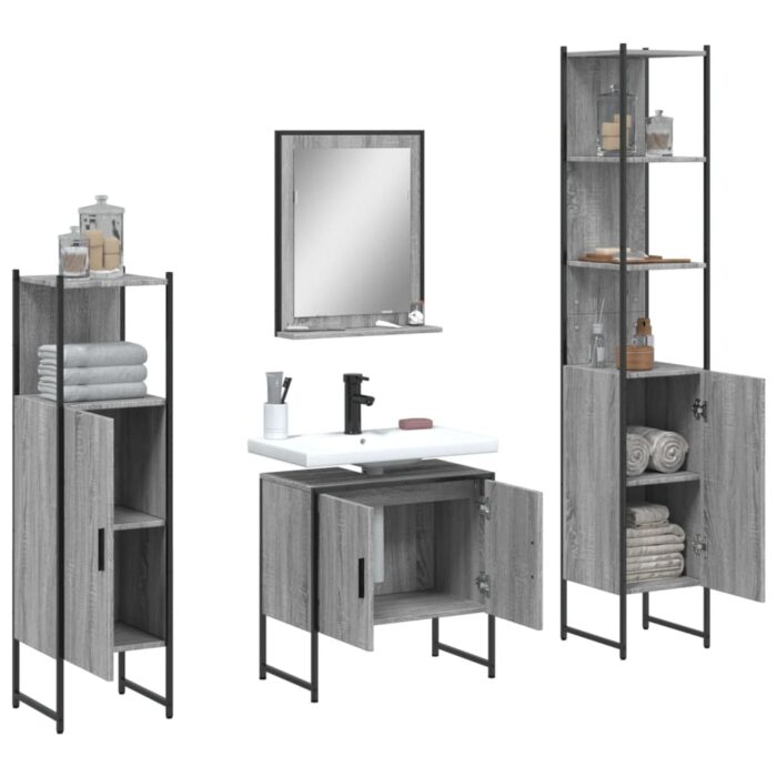 Ensemble d'armoires de salle de bain 4 pcs sonoma gris – Image 2