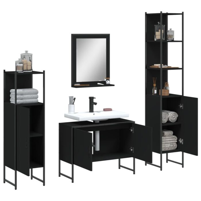 Ensemble d’armoires salle de bain 4 pcs noir bois d'ingénierie – Image 2