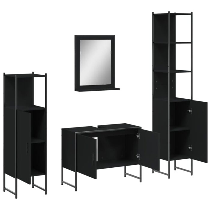 Ensemble d’armoires salle de bain 4 pcs noir bois d'ingénierie – Image 3