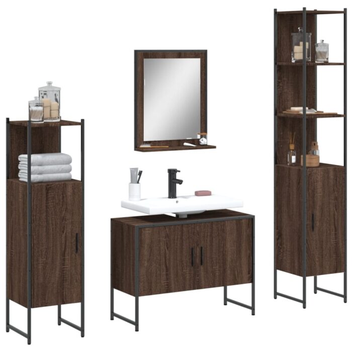 Ensemble d'armoires de salle de bain 4 pcs chêne marron – Image 1