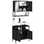 Ensemble de meubles salle de bain 2 pcs noir bois d'ingénierie – Image 2
