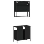 Ensemble de meubles salle de bain 2 pcs noir bois d'ingénierie – Image 6