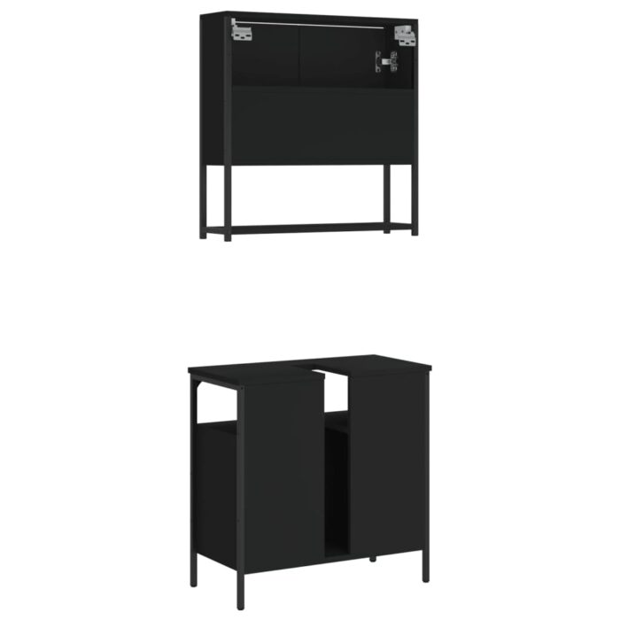 Ensemble de meubles salle de bain 2 pcs noir bois d'ingénierie – Image 6