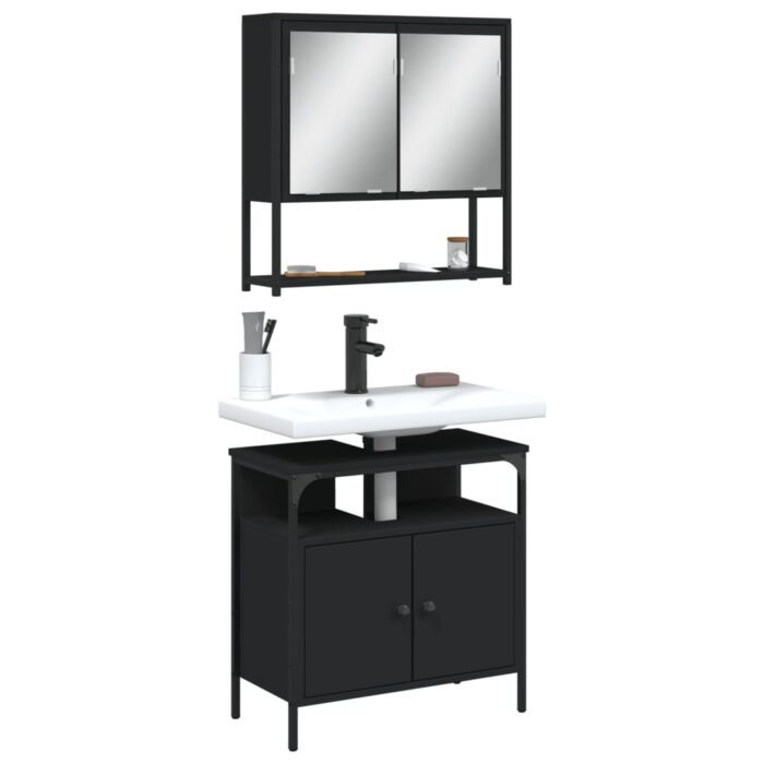 Ensemble de meubles salle de bain 2 pcs noir bois d'ingénierie – Image 1