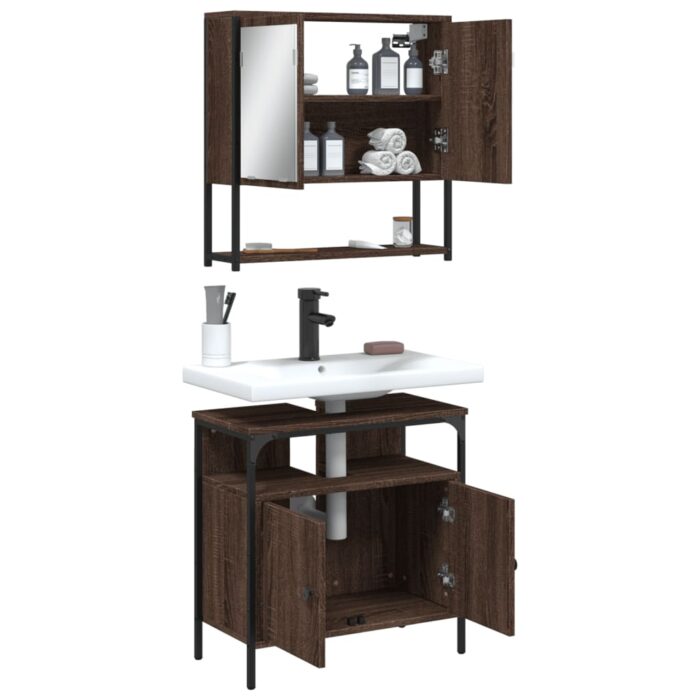 Ensemble de meubles de salle de bain 2 pcs Chêne marron – Image 2