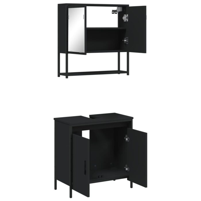 Ensemble de meubles salle de bain 2 pcs noir bois d'ingénierie – Image 4