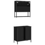 Ensemble de meubles salle de bain 2 pcs noir bois d'ingénierie – Image 6