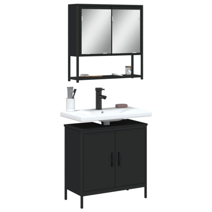 Ensemble de meubles salle de bain 2 pcs noir bois d'ingénierie – Image 1