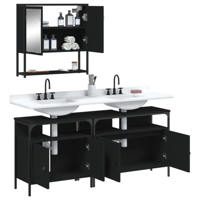 Ensemble de meubles salle de bain 3 pcs noir bois d'ingénierie – Image 2