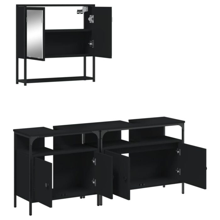 Ensemble de meubles salle de bain 3 pcs noir bois d'ingénierie – Image 4
