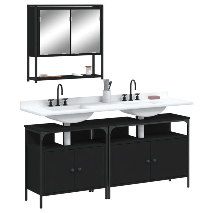 Ensemble de meubles salle de bain 3 pcs noir bois d'ingénierie – Image 1